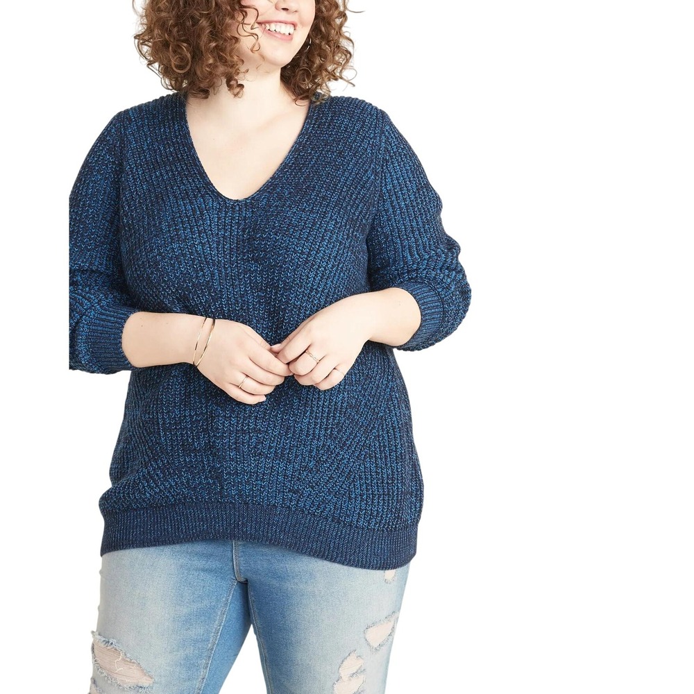 XL OLD NAVY Womens Blue V Neck Long Sleeve Knit Sweater Casual Pullover boxy